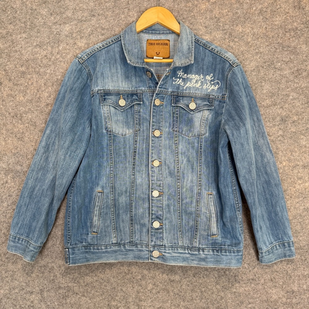 Vintage True Religion Danni Trucker Denim Jacket Womens Medium Made in USA Blue